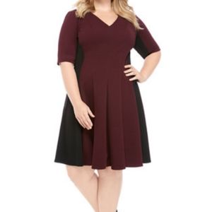 Lane Bryant - Colorblock Flare Midi Dress - Plum - 26/28 - NWT